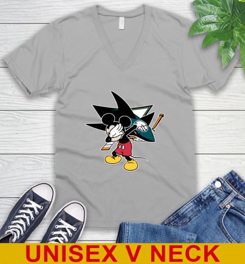 San Jose Sharks NHL Hockey Dabbing Mickey Disney Sports V-Neck T-Shirt 4