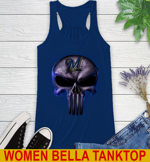 Milwaukee Brewers MLB Baseball Punisher Skull Sports Racerback Tank 7