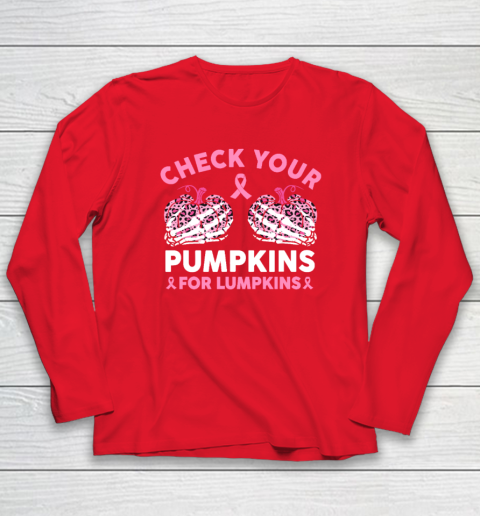 Check Your Pumpkins Breast Cancer Awareness Halloween Long Sleeve T-Shirt 6