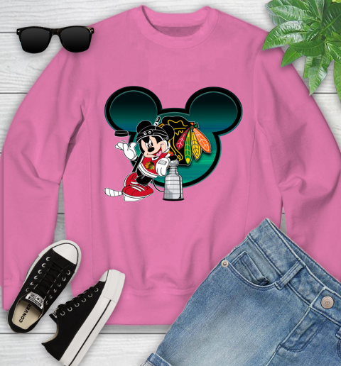 NHL Chicago Blackhawks Stanley Cup Mickey Mouse Disney Hockey T Shirt Youth Sweatshirt 7