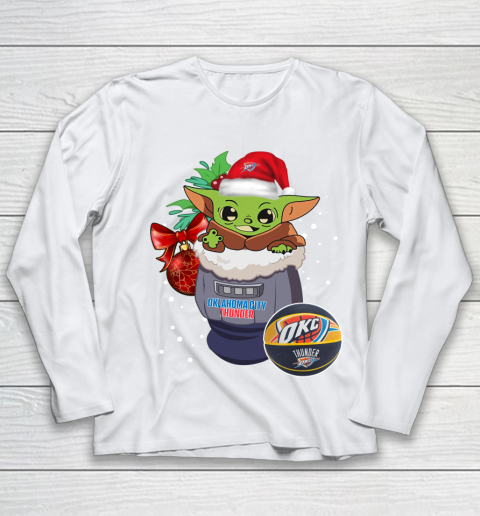 Oklahoma City Thunder Christmas Baby Yoda Star Wars Funny Happy NBA Youth Long Sleeve 2