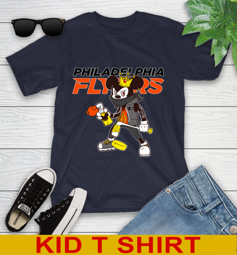Philadelphia Flyers NHL Hockey Mickey Peace Sign Sports Youth T-Shirt 3