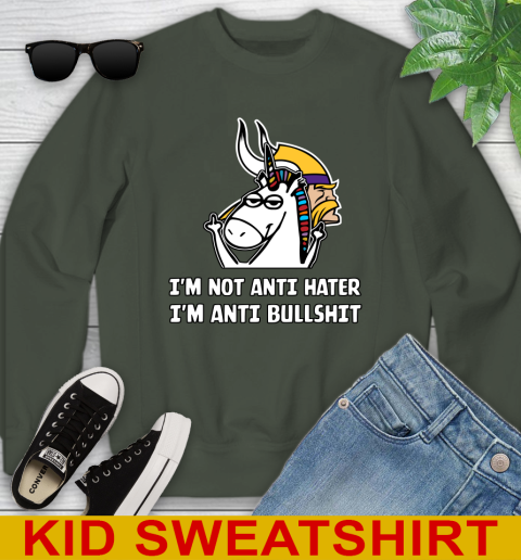 Minnesota Vikings NFL Football Unicorn I'm Not Anti Hater I'm Anti Bullshit Youth Sweatshirt 9