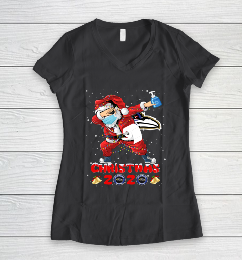 Baltimore Ravens Funny Santa Claus Dabbing Christmas 2020 NFL Women's V-Neck T-Shirt 6