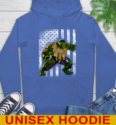 Anaheim Ducks Hulk Marvel Avengers NHL Hockey American Flag Hoodie 9