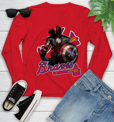 MLB Captain America Thor Spider Man Hawkeye Avengers Endgame Baseball Atlanta Braves Youth Long Sleeve 11