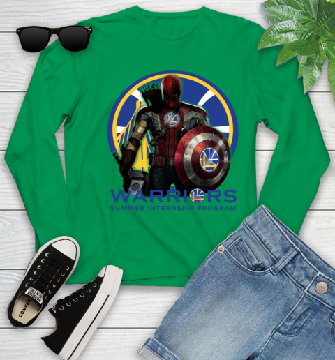 Golden State Warriors NBA Basketball Captain America Thor Spider Man Hawkeye Avengers Youth Long Sleeve 6