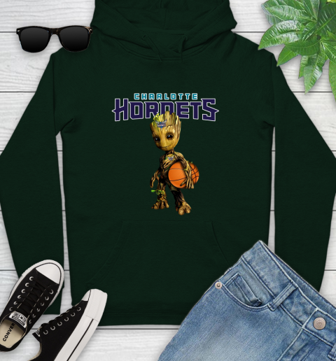 Charlotte Hornets NBA Basketball Groot Marvel Guardians Of The Galaxy Youth Hoodie 13