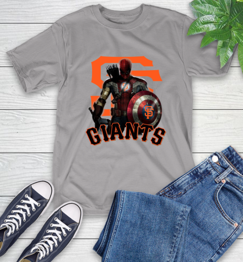 MLB Captain America Thor Spider Man Hawkeye Avengers Endgame Baseball San Francisco Giants T-Shirt 6