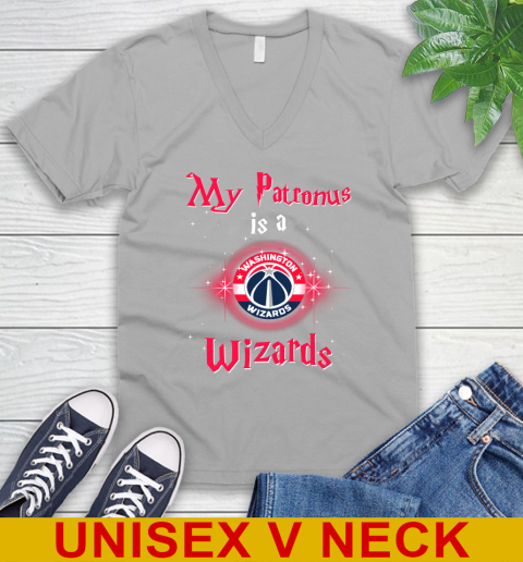 NBA Basketball Harry Potter My Patronus Is A Washington Wizards V-Neck T-Shirt 3