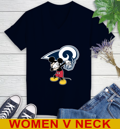 Los Angeles Rams NFL Football Dabbing Mickey Disney Sports Women's V-Neck T-Shirt 3