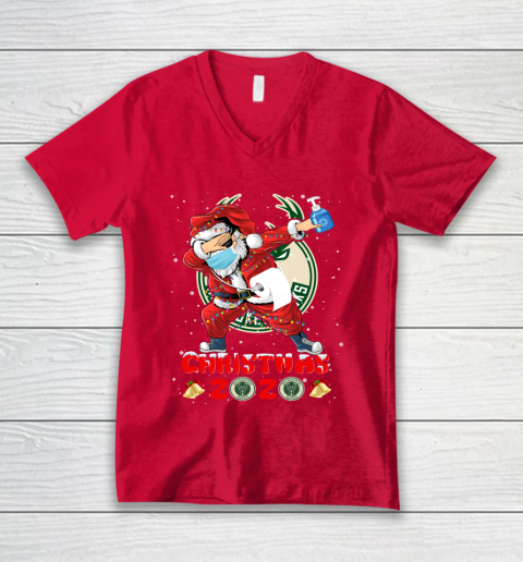 Milwaukee Bucks Funny Santa Claus Dabbing Christmas 2020 NBA V-Neck T-Shirt 6