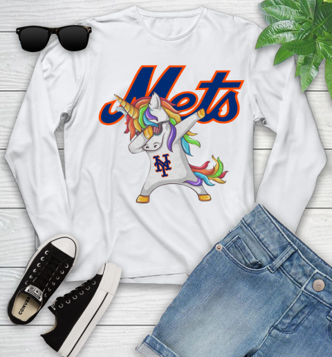 New York Mets MLB Baseball Funny Unicorn Dabbing Sports Youth Long Sleeve