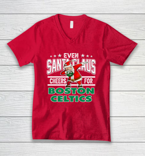 Boston Celtics Even Santa Claus Cheers For Christmas NBA V-Neck T-Shirt 6