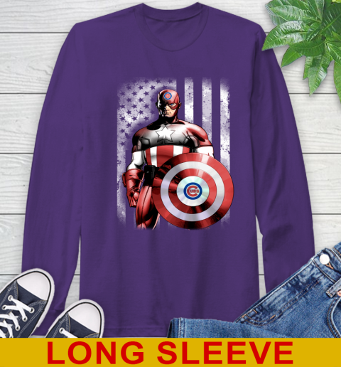 Chicago Cubs MLB Baseball Captain America Marvel Avengers American Flag Shirt Long Sleeve T-Shirt 5