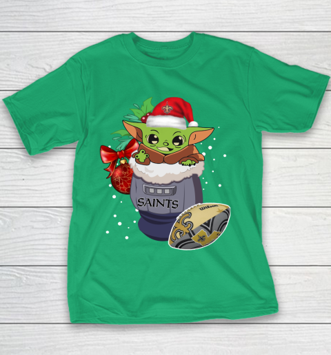 New Orleans Saints Christmas Baby Yoda Star Wars Funny Happy NFL Youth T-Shirt