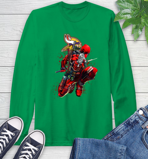 NFL Deadpool Marvel Comics Sports Football Minnesota Vikings Long Sleeve T-Shirt 7