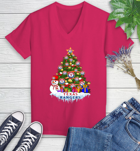 Texas Rangers Merry Christmas MLB Baseball Sports Women's V-Neck T-Shirt 9