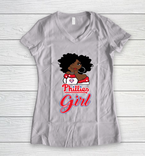 Philadelphia Philliess Girl MLB Women's V-Neck T-Shirt 2