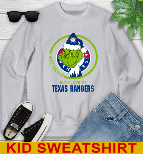 Texas Rangers MLB Christmas Grinch I Hate People But I Love My Favorite Baseball Team Youth Sweatshirt 4