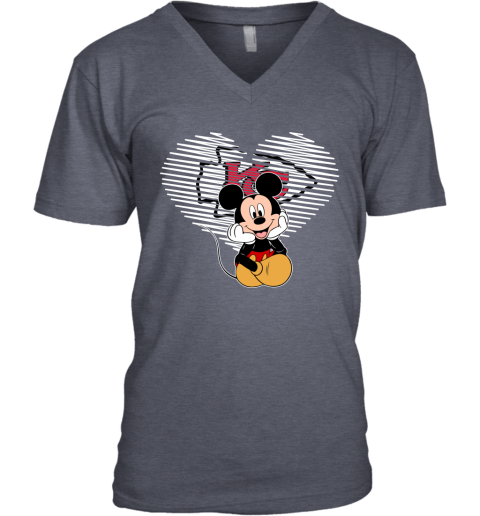 NFL Kansas City Chiefs The Heart Mickey Mouse Disney Football T Shirt ZqtGVuJxzVk v neck unisex 8 95 151514 front heather navy