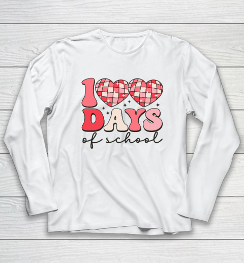100 Days of School Retro Disco Hearts 100th Day Of School Long Sleeve T-Shirt