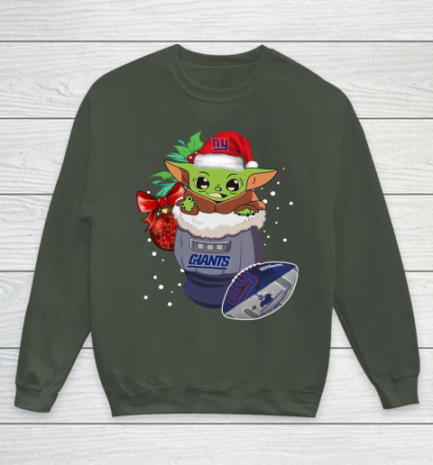 New York Giants Christmas Baby Yoda Star Wars Funny Happy NFL Youth Sweatshirt 10