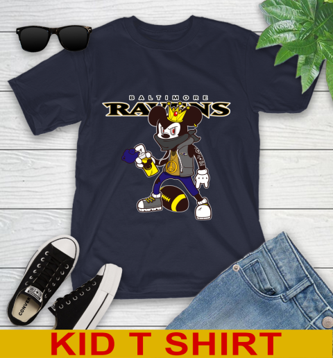 Baltimore Ravens NFL Football Mickey Peace Sign Sports Youth T-Shirt 3