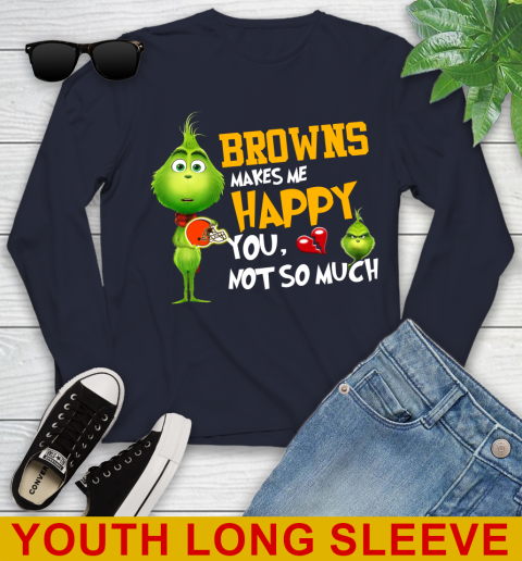 NFL Cleveland Browns Makes Me Happy You Not So Much Grinch Football Sports Youth Long Sleeve 2