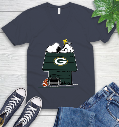 Green Bay Packers NFL Football Snoopy Woodstock The Peanuts Movie V-Neck T-Shirt 9