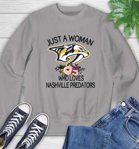 NHL Just A Woman Who Loves Nashville Predators Hockey Sports Sweatshirt 3