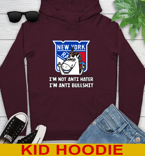New York Rangers NHL Hockey Unicorn I'm Not Anti Hater I'm Anti Bullshit Youth Hoodie 7