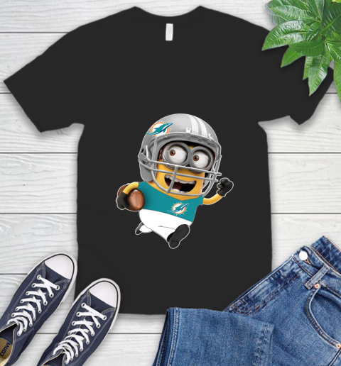 NFL Miami Dolphins Minions Disney Football Sports V-Neck T-Shirt 2
