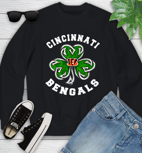 NFL Cincinnati Bengals Three Leaf Clover St Patrick's Day Football Sports Youth Sweatshirt