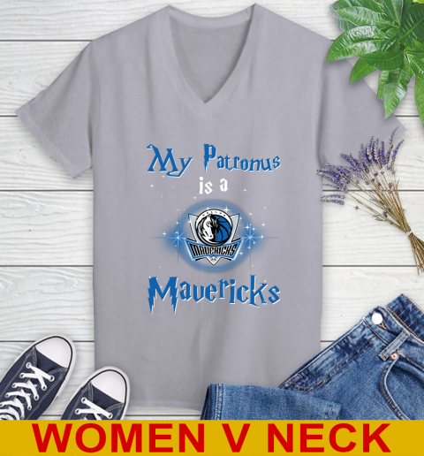 NBA Basketball Harry Potter My Patronus Is A Dallas Mavericks Women's V-Neck T-Shirt 4