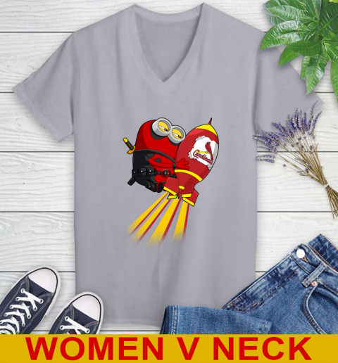 MLB Baseball St.Louis Cardinals Deadpool Minion Marvel Shirt Women's V-Neck T-Shirt 4