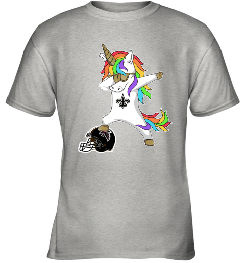 8cwy football dabbing unicorn steps on helmet new orleans saints youth t shirt 26 front ash