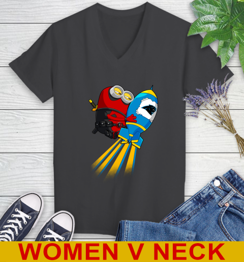 NFL Football Carolina Panthers Deadpool Minion Marvel Shirt Women's V-Neck T-Shirt 8