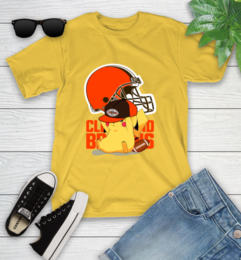 NFL Pikachu Football Sports Cleveland Browns Youth T-Shirt 8