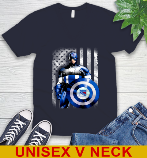 New York Rangers NHL Hockey Captain America Marvel Avengers American Flag Shirt V-Neck T-Shirt 2