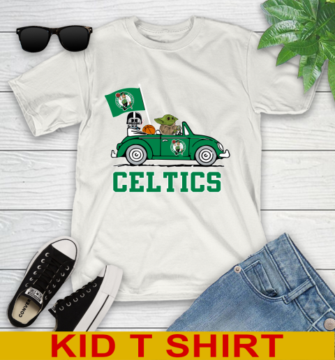 NBA Basketball Boston Celtics Darth Vader Baby Yoda Driving Star Wars Shirt Youth T-Shirt