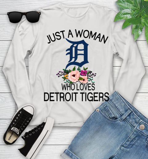 MLB Just A Woman Who Loves Detroit Tigers Baseball Sports Youth Long Sleeve