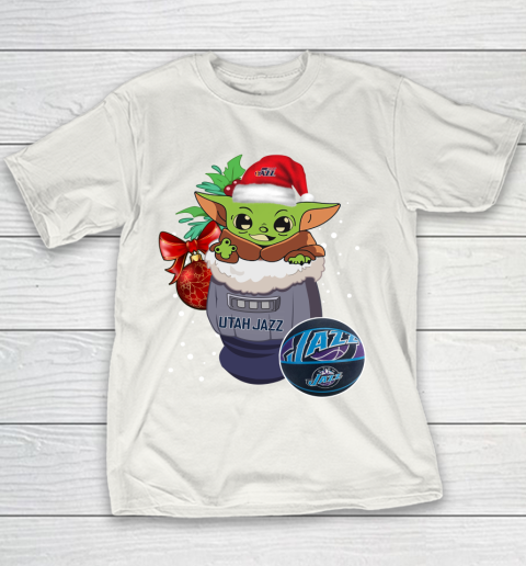 Utah Jazz Christmas Baby Yoda Star Wars Funny Happy NBA Youth T-Shirt 3