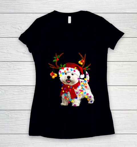 Santa westie dog gorgeous reindeer Light Christmas Women's V-Neck T-Shirt