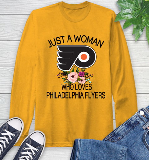 NHL Just A Woman Who Loves Philadelphia Flyers Hockey Sports Long Sleeve T-Shirt 2