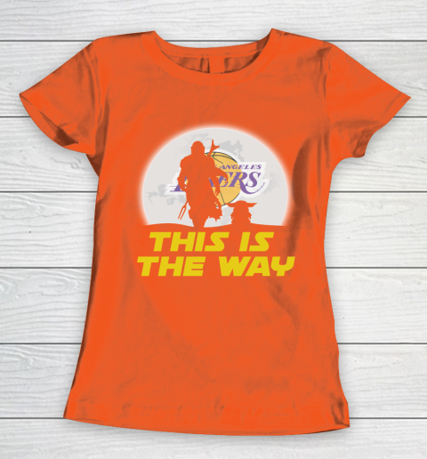 Los Angeles Lakers NBA Basketball Star Wars Yoda And Mandalorian This Is The Way Women's T-Shirt 3