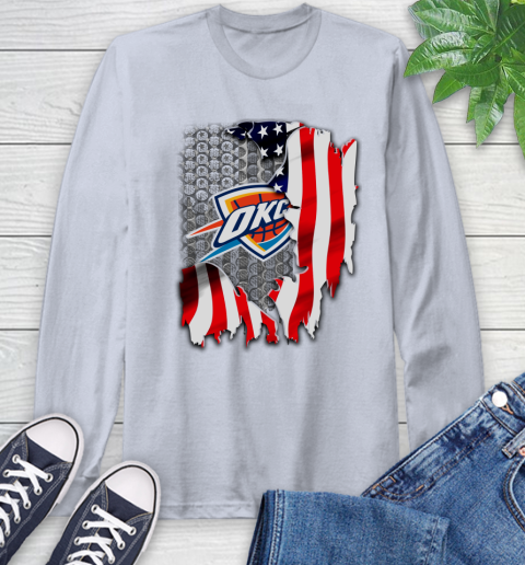 Oklahoma City Thunder NBA Basketball American Flag Long Sleeve T-Shirt 6