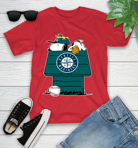 MLB Seattle Mariners Snoopy Woodstock The Peanuts Movie Baseball T Shirt Youth T-Shirt 10