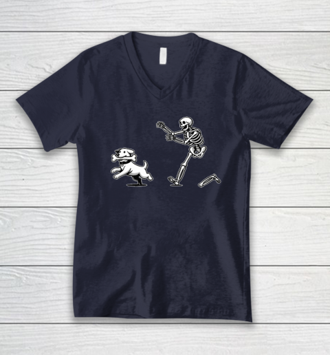Halloween Dog, Funny Skeleton, Skeleton Chasing Dog V-Neck T-Shirt 2