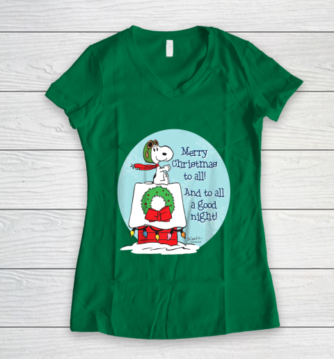 Peanuts Snoopy Merry Christmas and to all Good Night Women's V-Neck T-Shirt 3